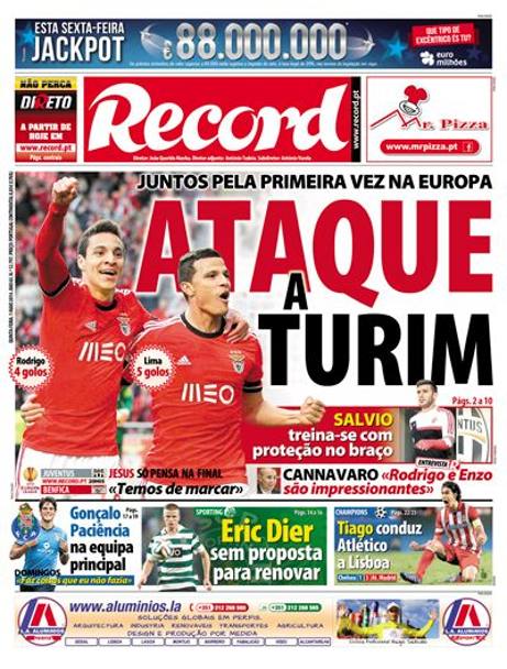 Infine, anche la stampa portoghese esalta l&#39;Atletico e attende la finale in casa: &#39;Tiago porta l&#39;Atletico a Lisbona&#39;  il titolo di Record, che nel frattempo ne approfitta anche per lanciare la sfida di stasera alla Juventus in Europa League: &#39;Attacco a Torino&#39;